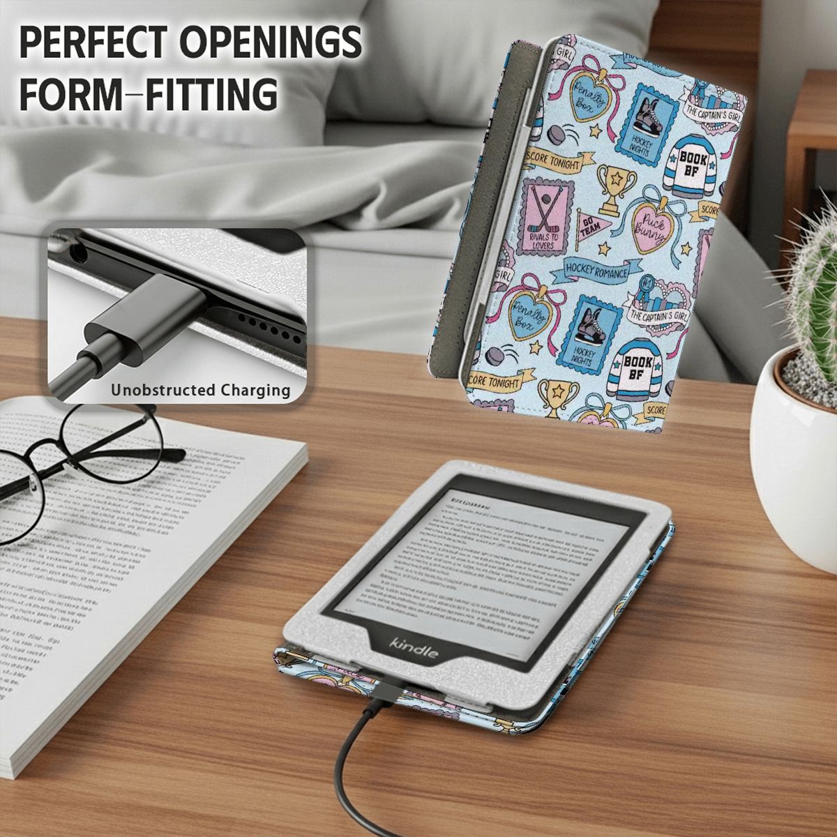 Hockey Romance stamps kindle case for paperwhite 11th 12th gen and coloursoft