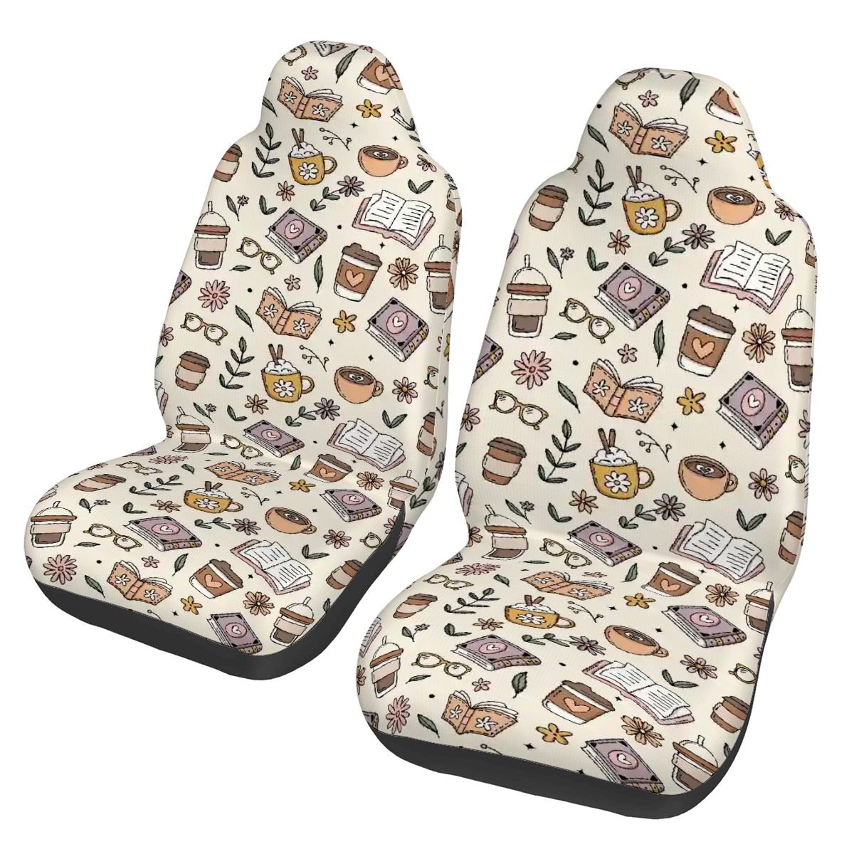 Beige books and coffee bookish Car Front Seat Covers