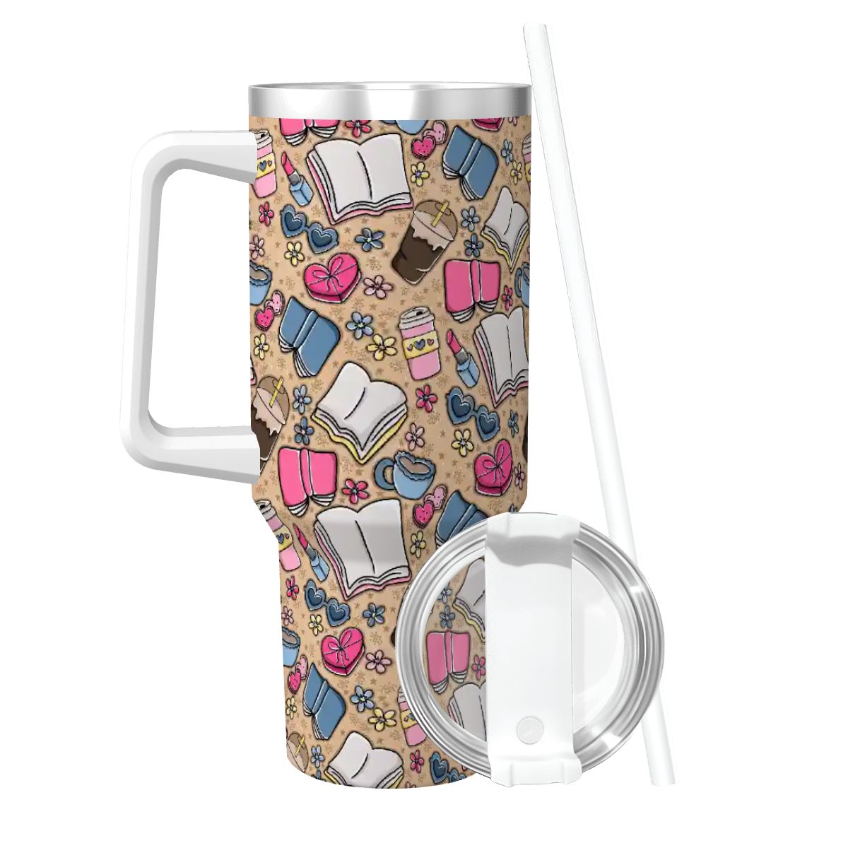 Beige books and coffee bookish 40oz travel mug