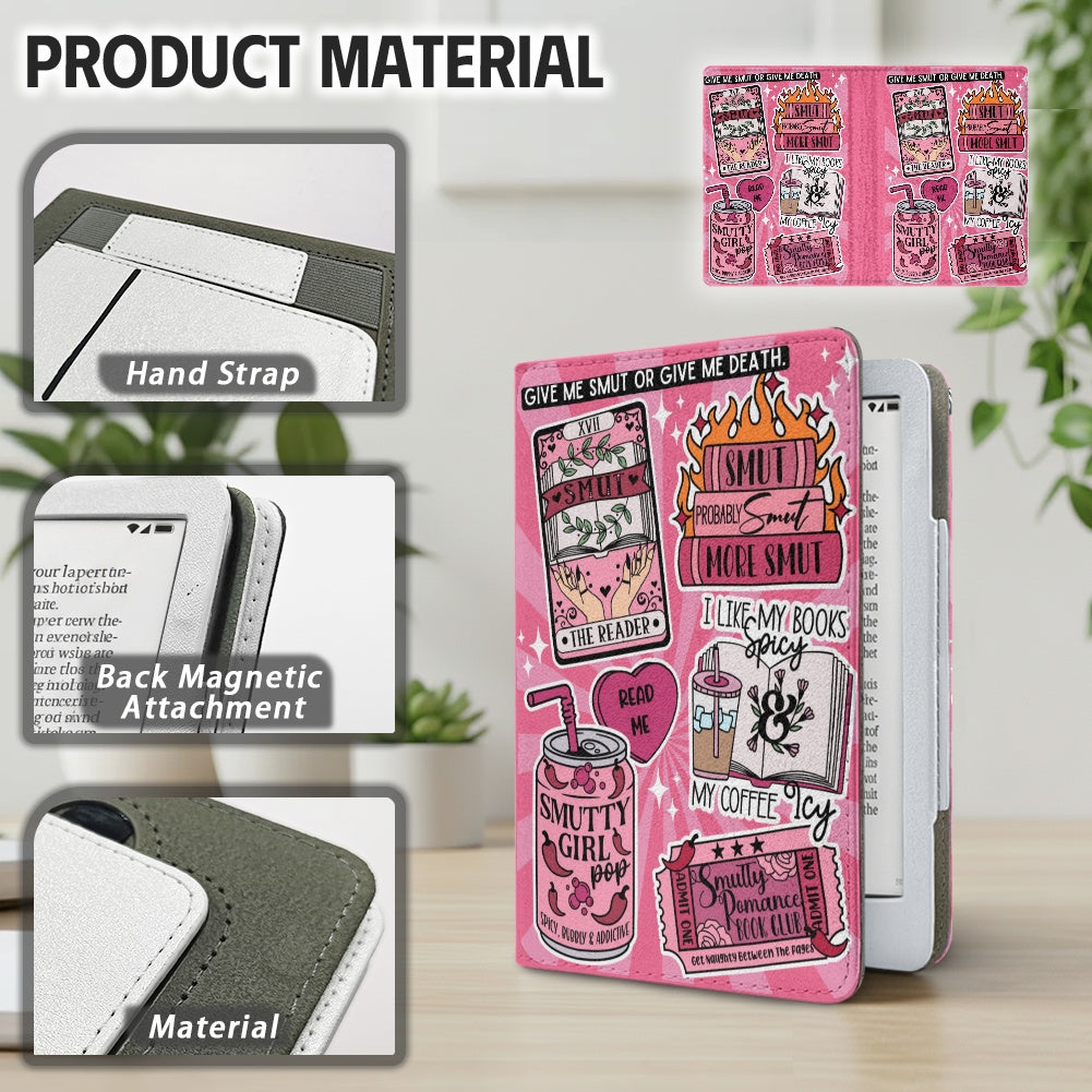 The smut reader sticker style PU cover for Kindle paperwhite 11th 12th generation wallet style e-reader case in vegan leather