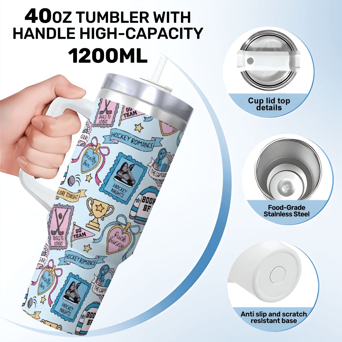 Hockey romance stamps booking 40oz travel mug