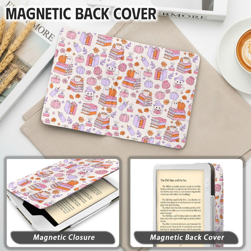 Cute bookish ghosts and pumpkins vegan leather bookish PU cover for Kindle paperwhite 11th 12th generation