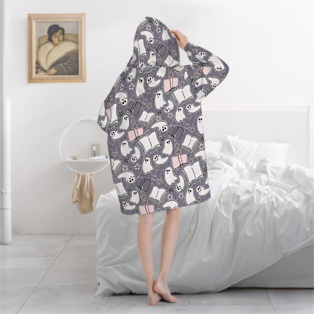 Cartoon bookish ghosts blanket hoodie