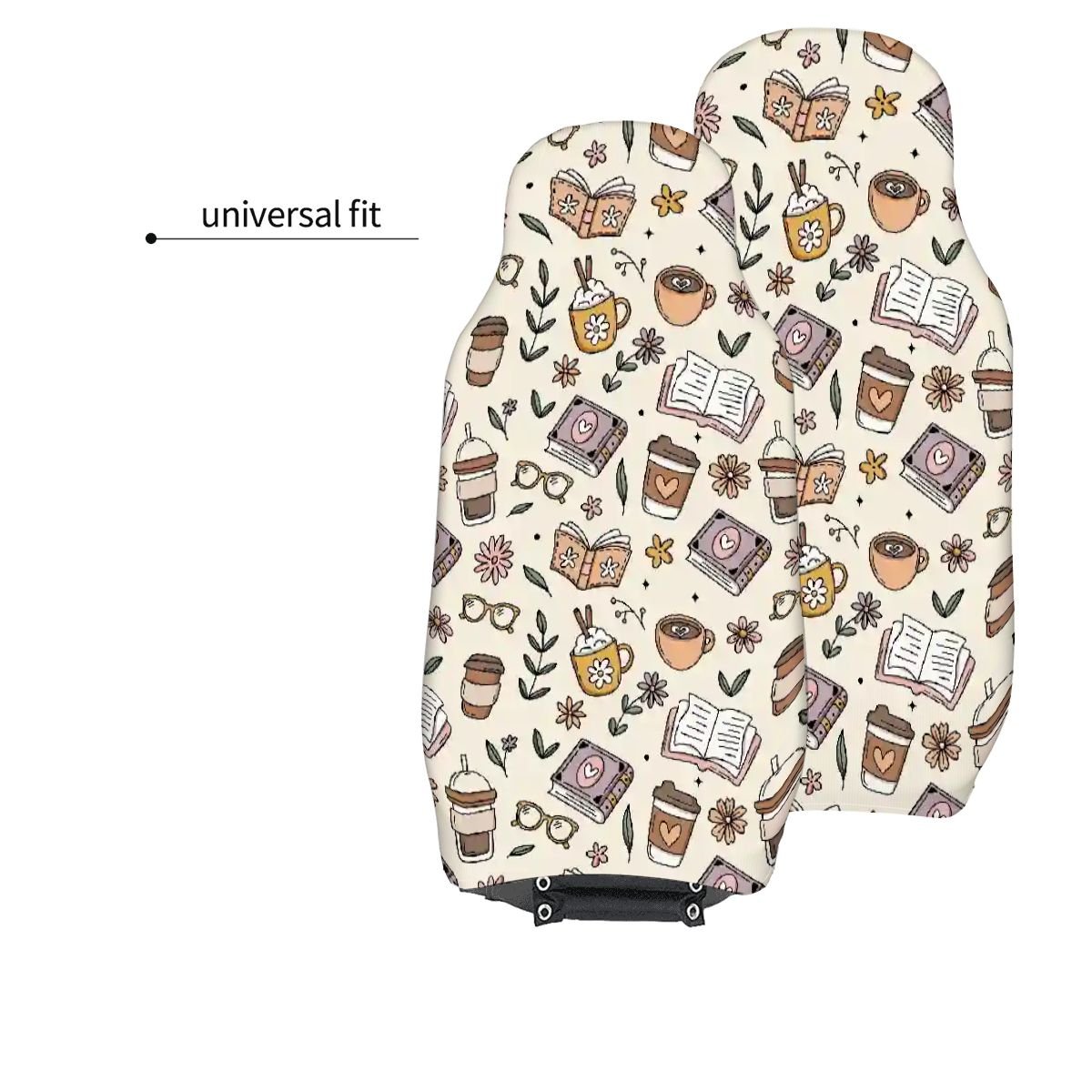 Beige books and coffee bookish Car Front Seat Covers