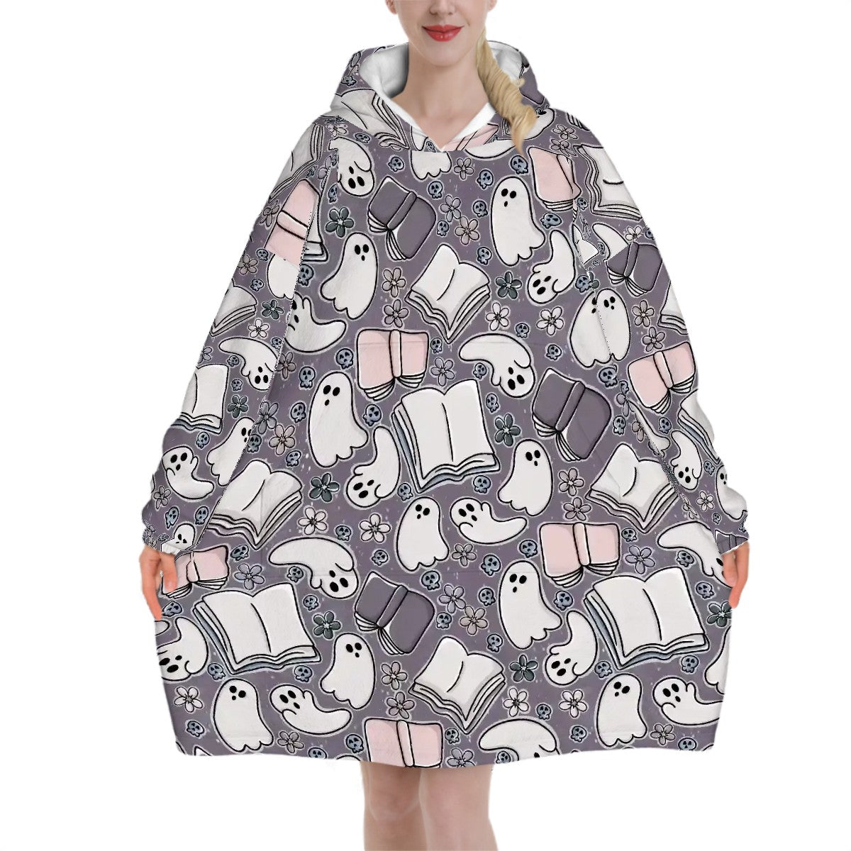 Cartoon bookish ghosts blanket hoodie