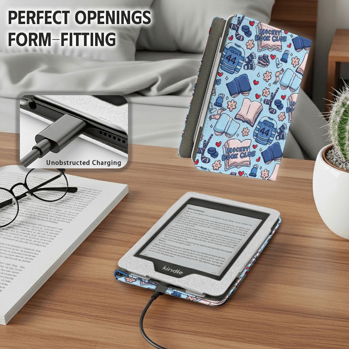 Cartoon hockey romance kindle case for paperwhte 11, 12 and coloursoft