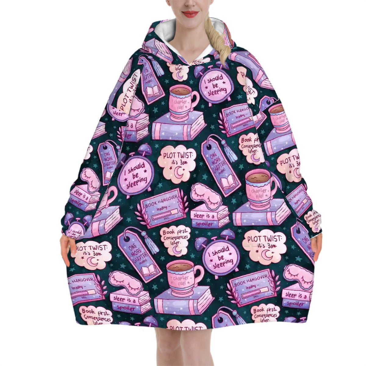 3am reading club teal bookish blanket hoodie