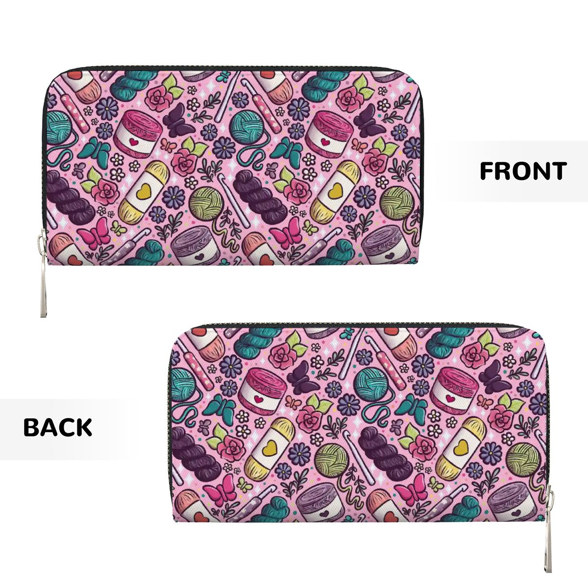 Crochet knitting lover vegan leather wallet purse