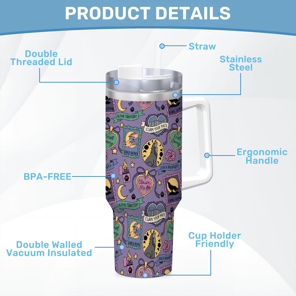 Omegaverse shifter romance bookish travel mug 40oz