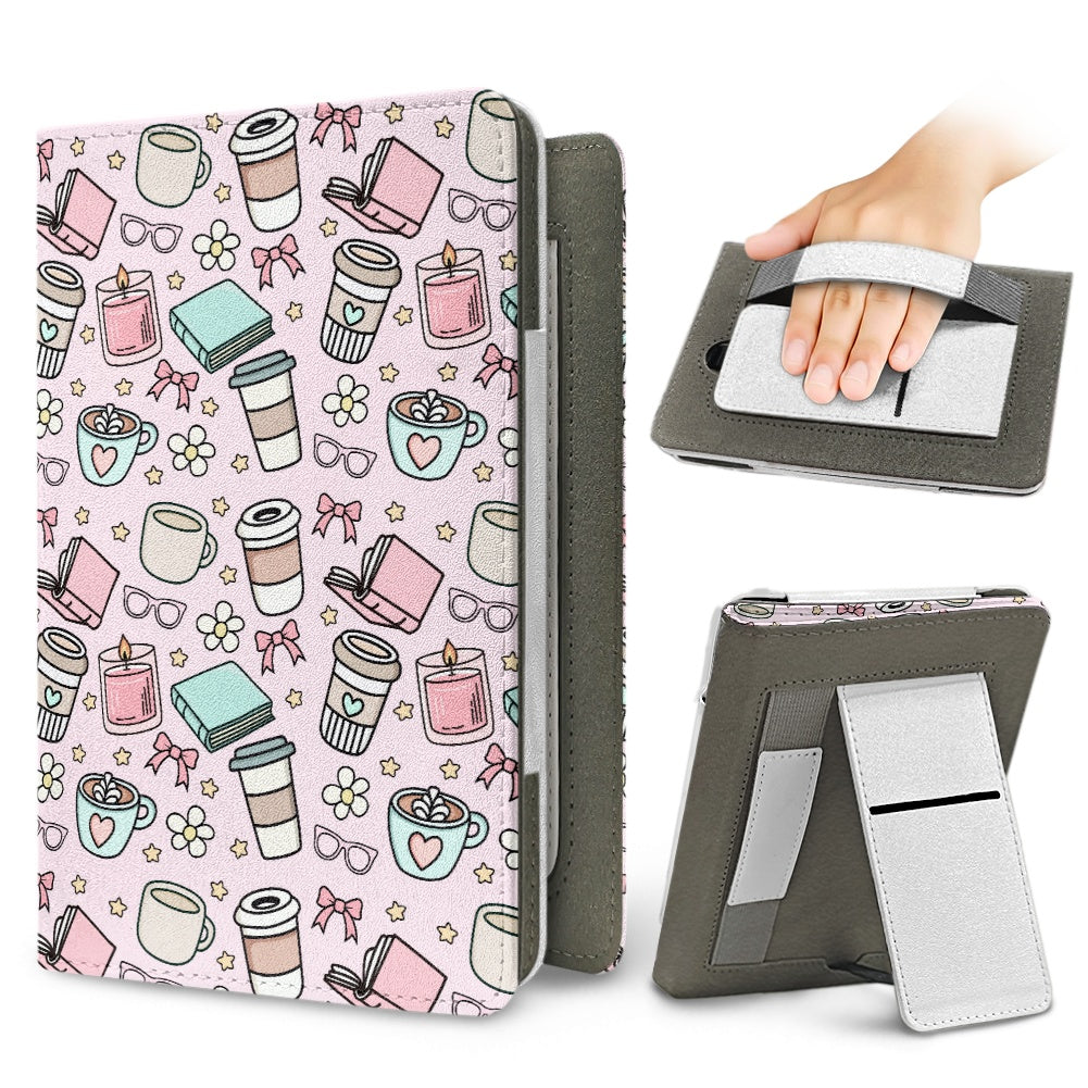 Pink books and coffee bookish PU cover for Kindle
