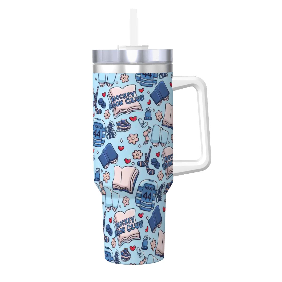 Catroon hockey romance bookish 40oz travel mug