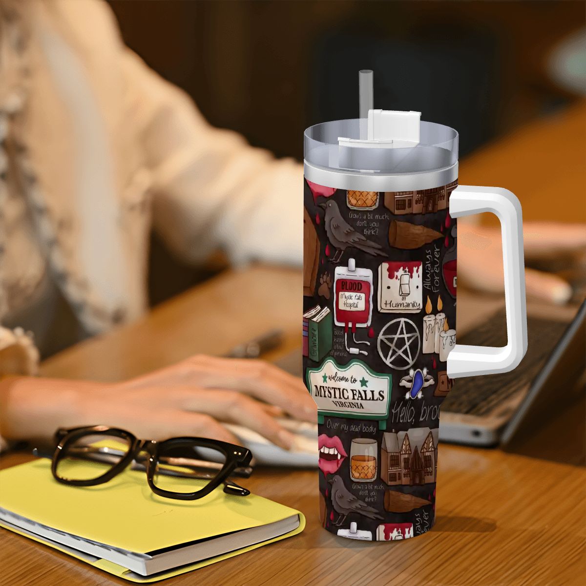 TVD hello brother salvatore travel mug 40oz