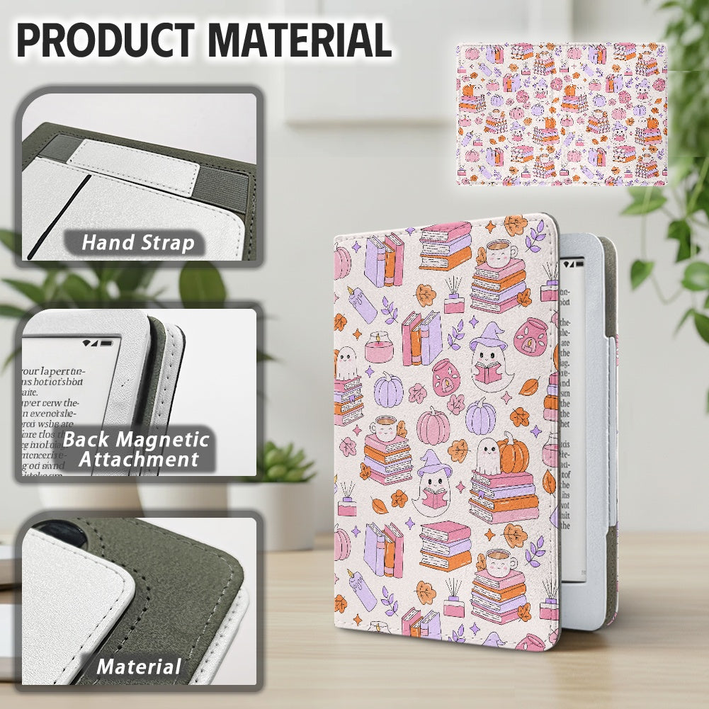 Cute bookish ghosts and pumpkins vegan leather bookish PU cover for Kindle paperwhite 11th 12th generation