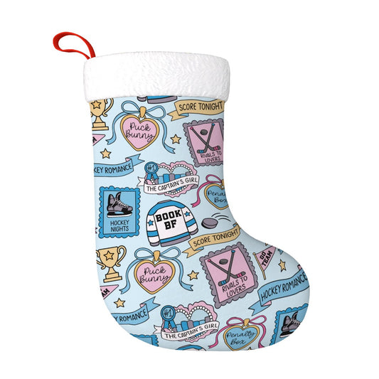 Plush Christmas Stockings Hockey Romance Blue Pattern