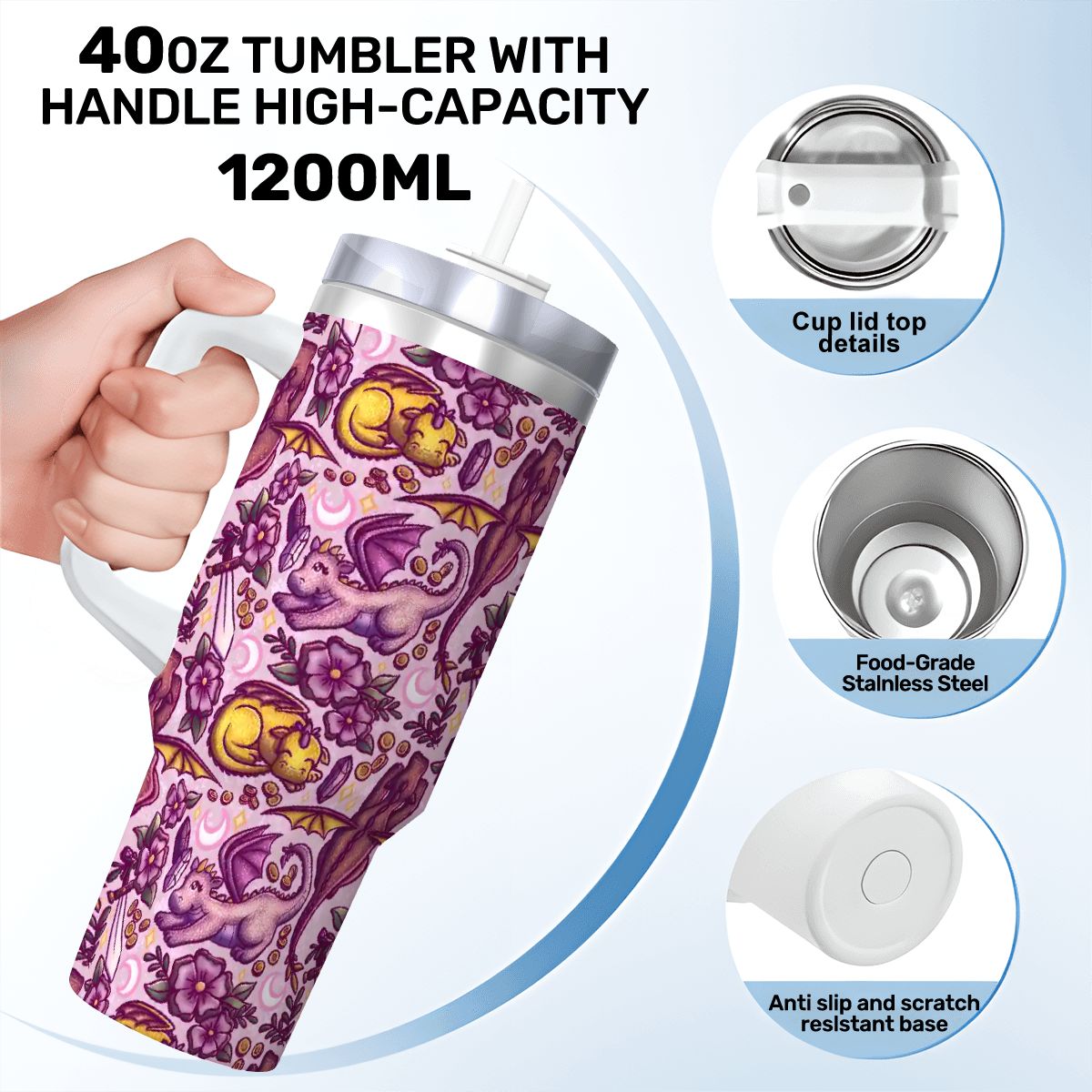 Dragons and swords bookish romantasy fantasy 40oz travel mug