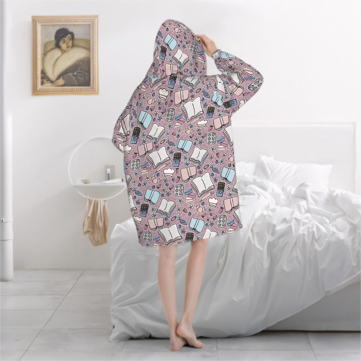 Baby pink cartoon books bookish blanket hoodie