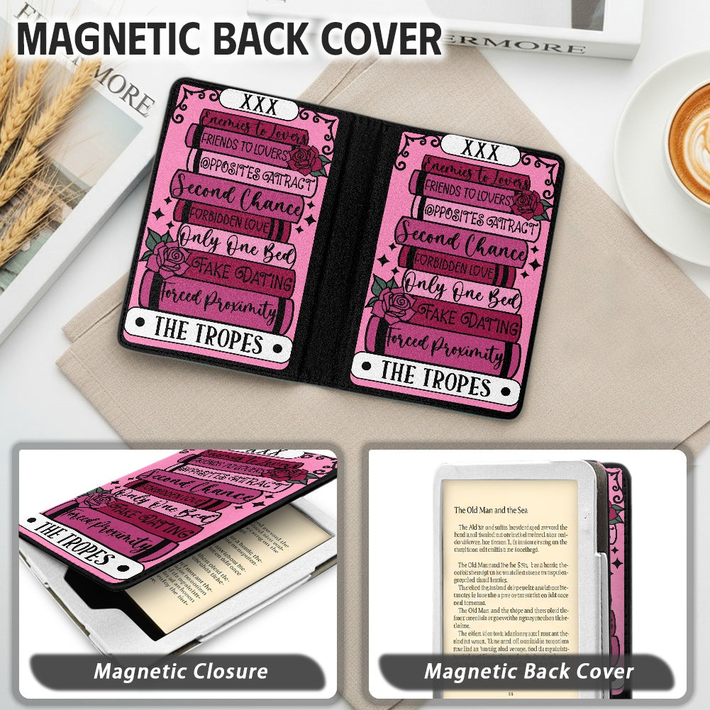 The romance tropes tarot style PU cover for Kindle paperwhite 11th 12th generation wallet style e-reader case in vegan leather