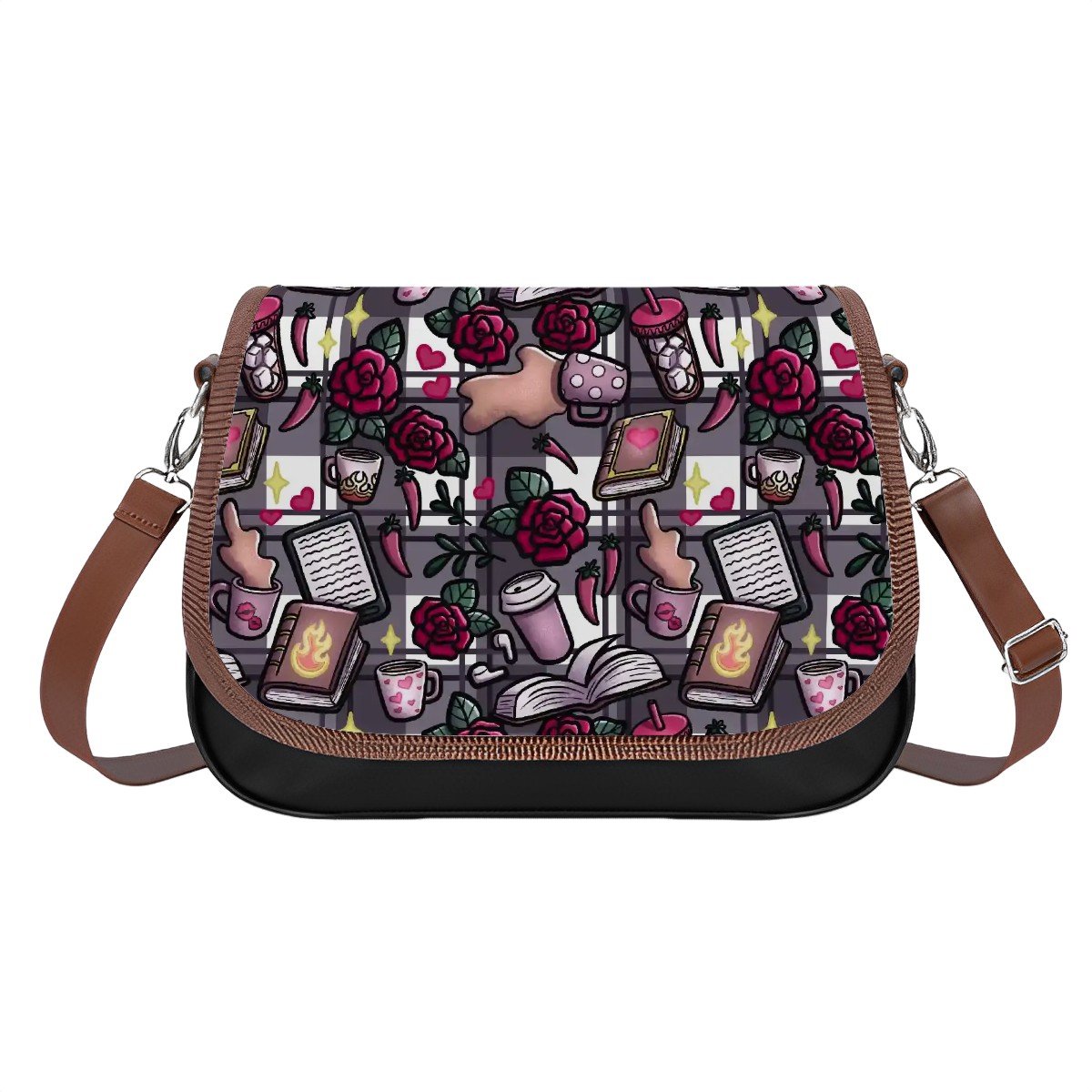 Coffee books and smut bookish vegan Leather Shoulder Bag handbag