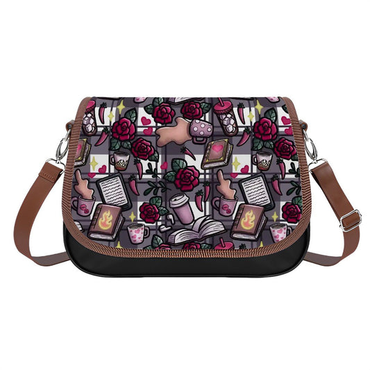 Coffee books and smut bookish vegan Leather Shoulder Bag handbag