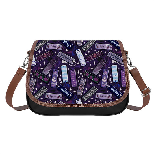 Bookmarks tropes and gentres vegan Leather Shoulder Bag bookish handbag