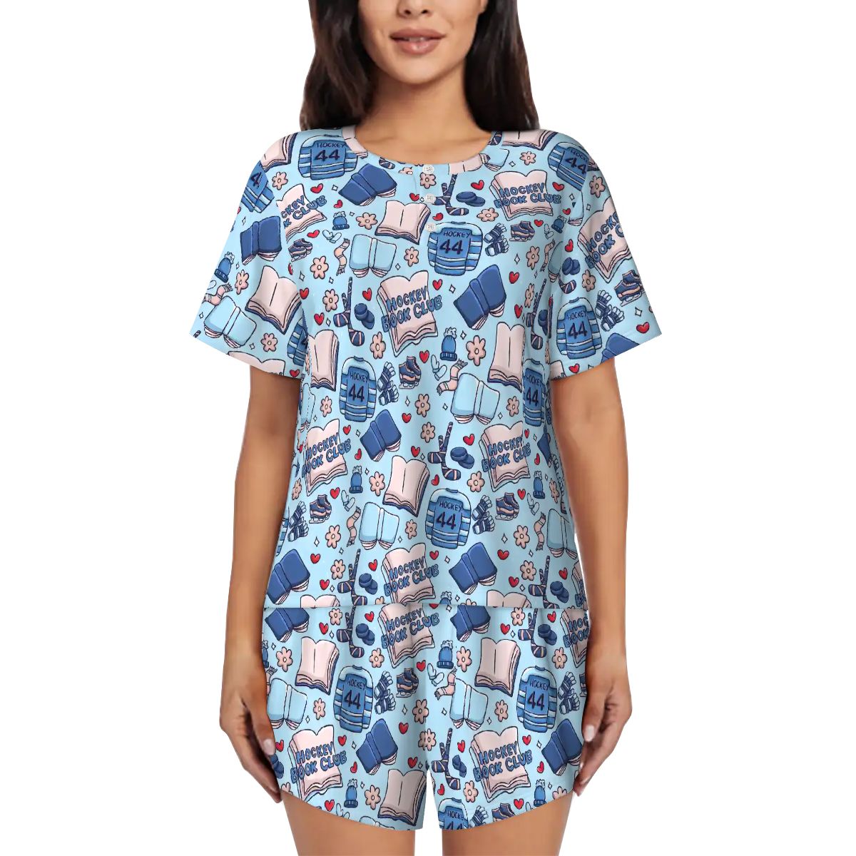 Cartoon hockey romance bookish pjs pajamas pyjamas