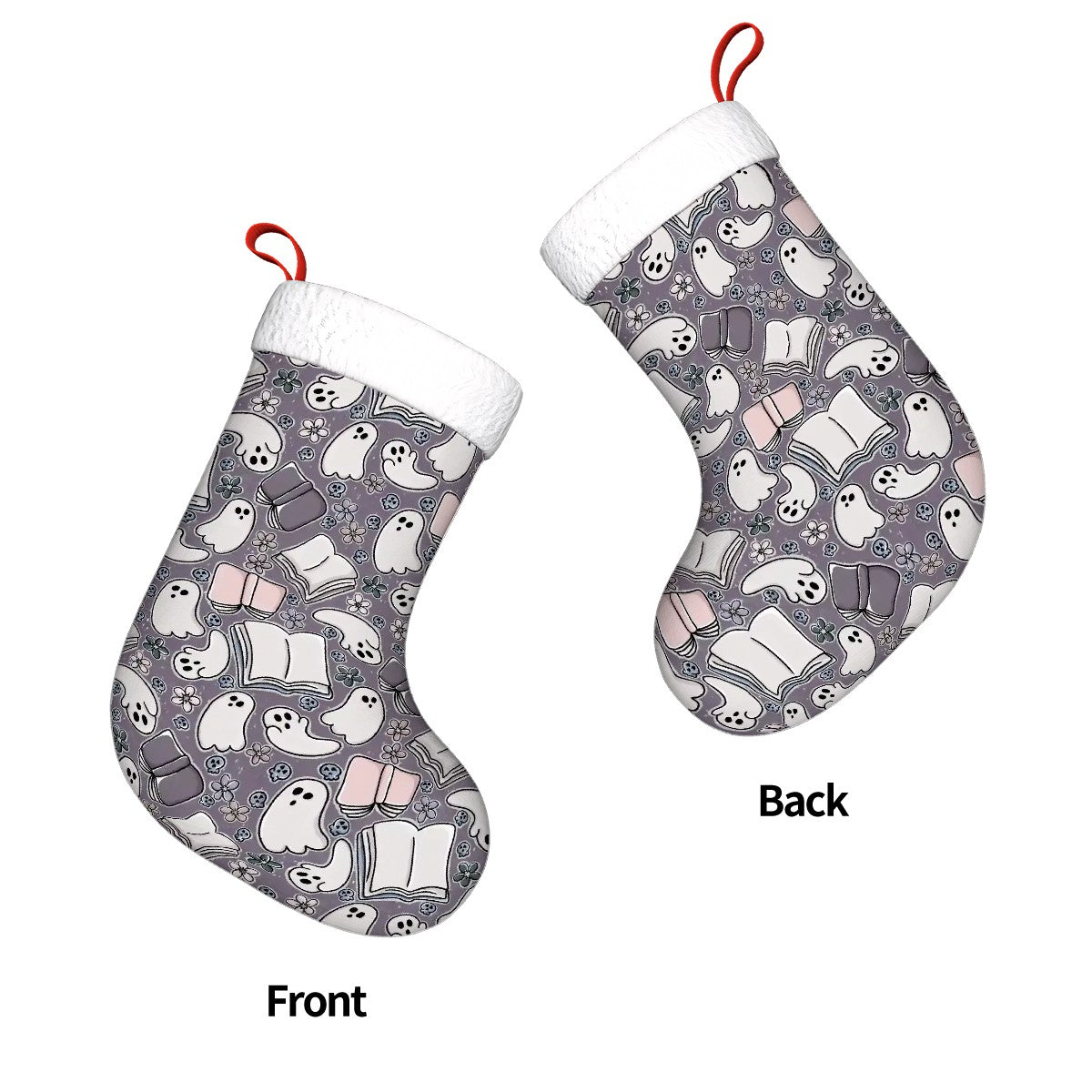 Cartoon book ghosts bookish christmas stocking
