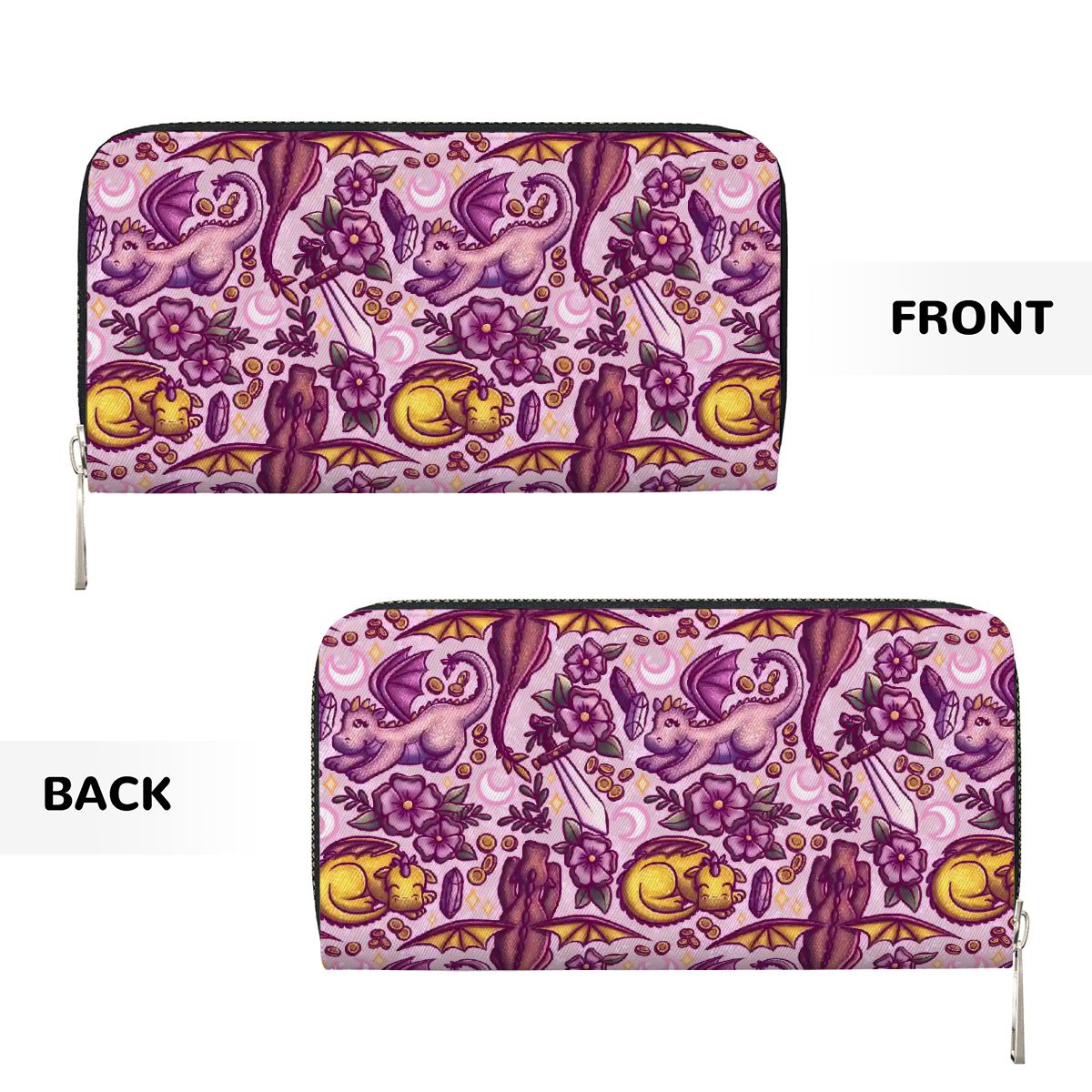 Dragons and swords romantasy vegan leather purse wallet