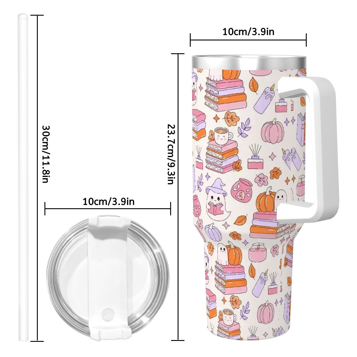 Books pumpkins and ghosts cute bookish travel mug 40oz