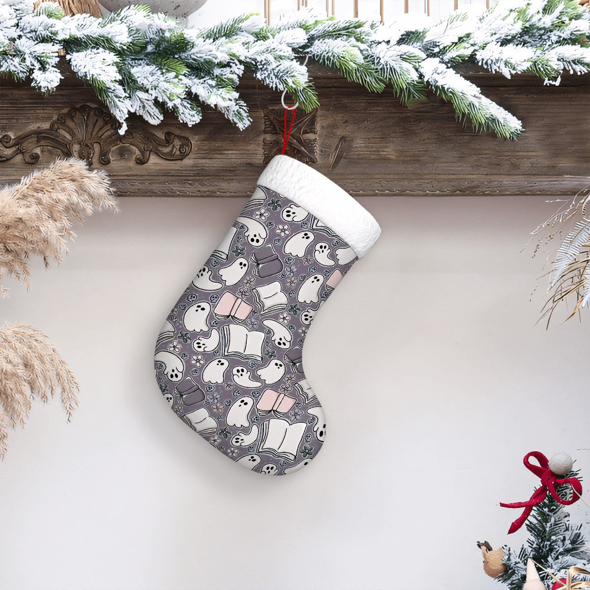 Cartoon book ghosts bookish christmas stocking