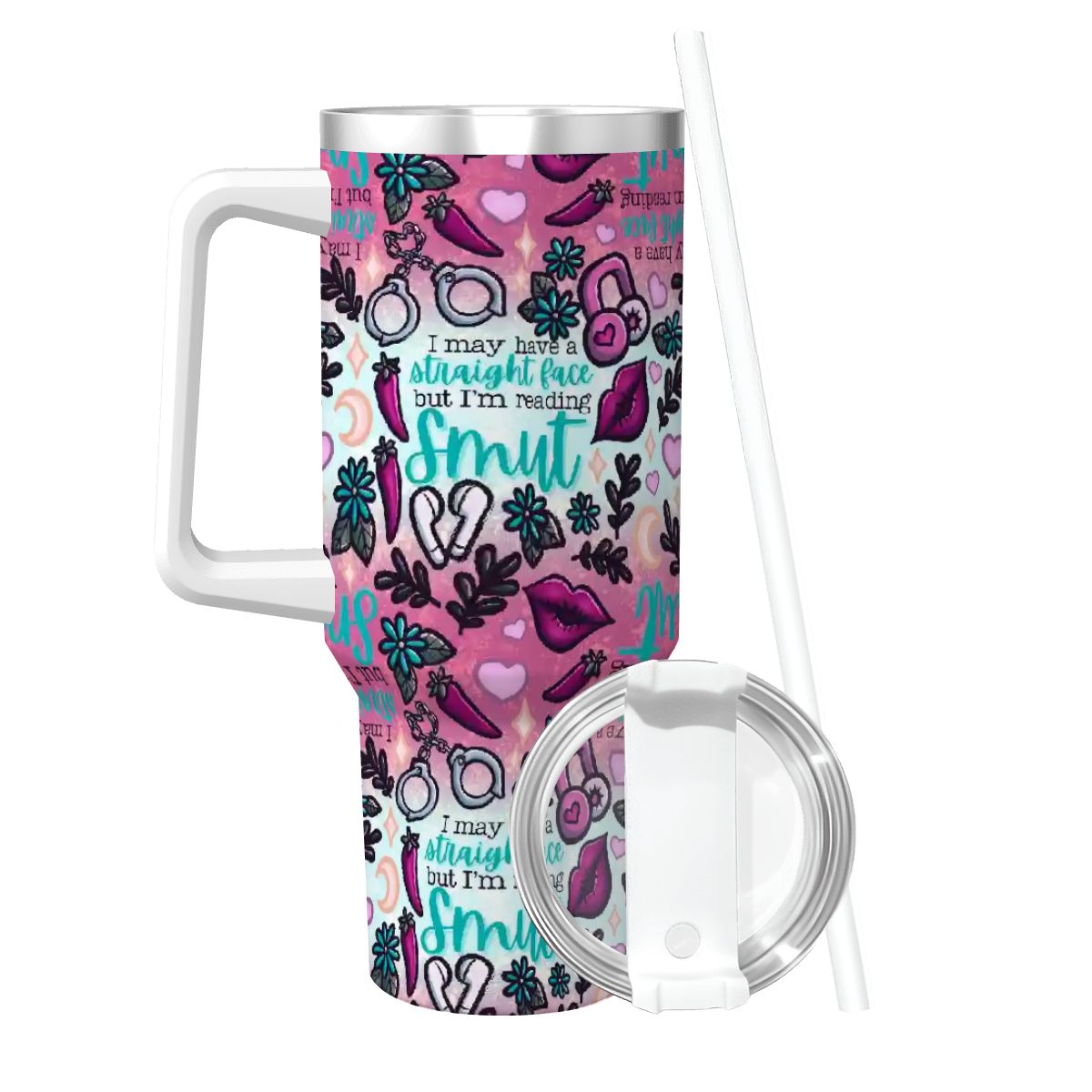 Straight face but reading smut 40oz travel mug