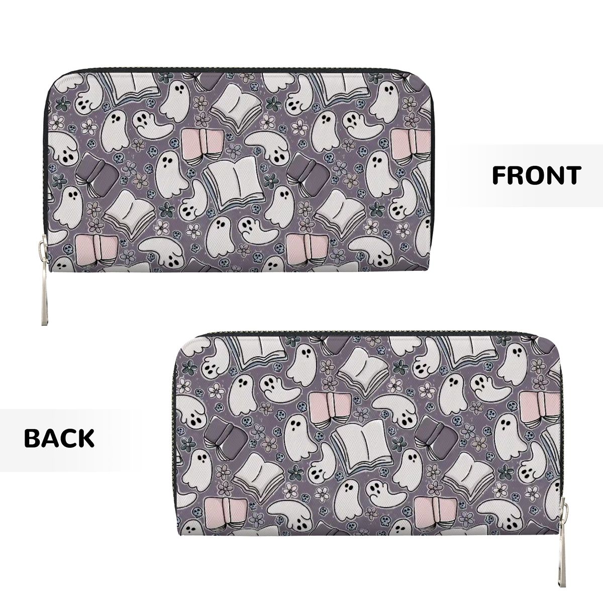 Cartoon bookish ghost vegan leather wallet purse