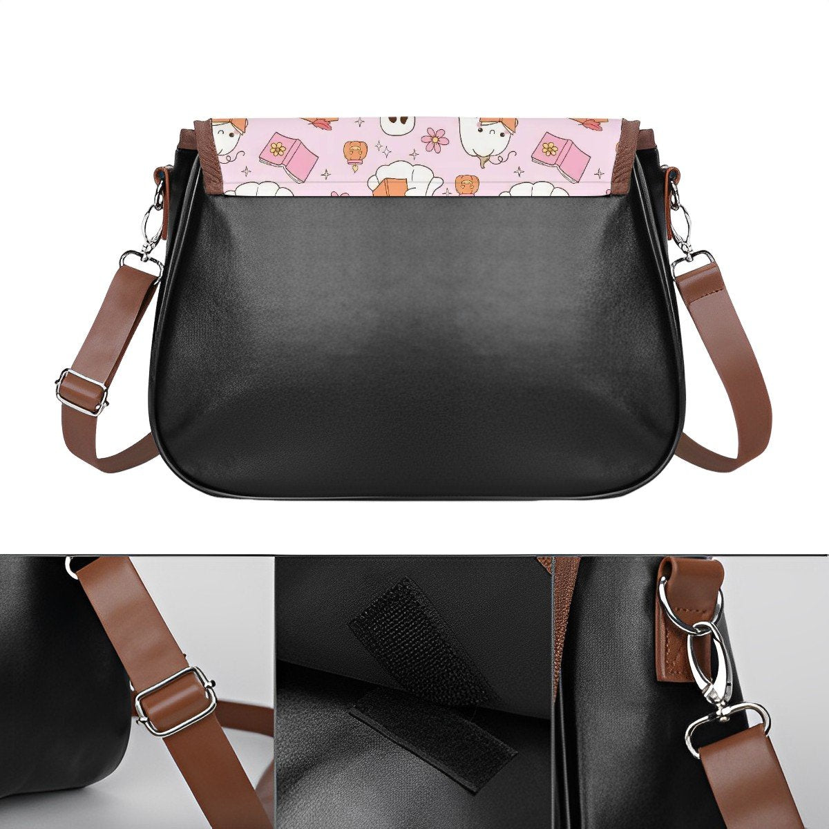 Cute pink reading ghosts vegan Leather Shoulder Bag bookish ghosts handbag