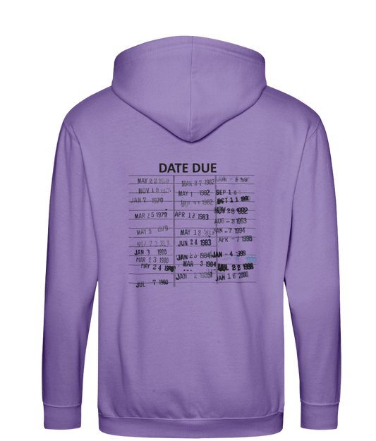 Due date library stamp bookish zip up hoodie