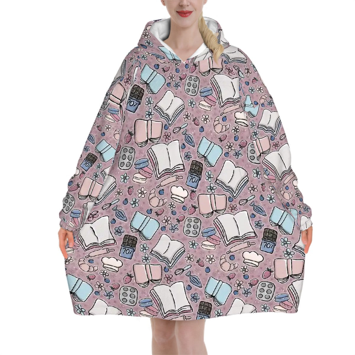 Baby pink cartoon books bookish blanket hoodie