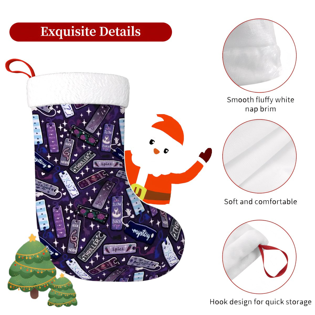Book marks genres and tropes bookish Plush Christmas Stockings
