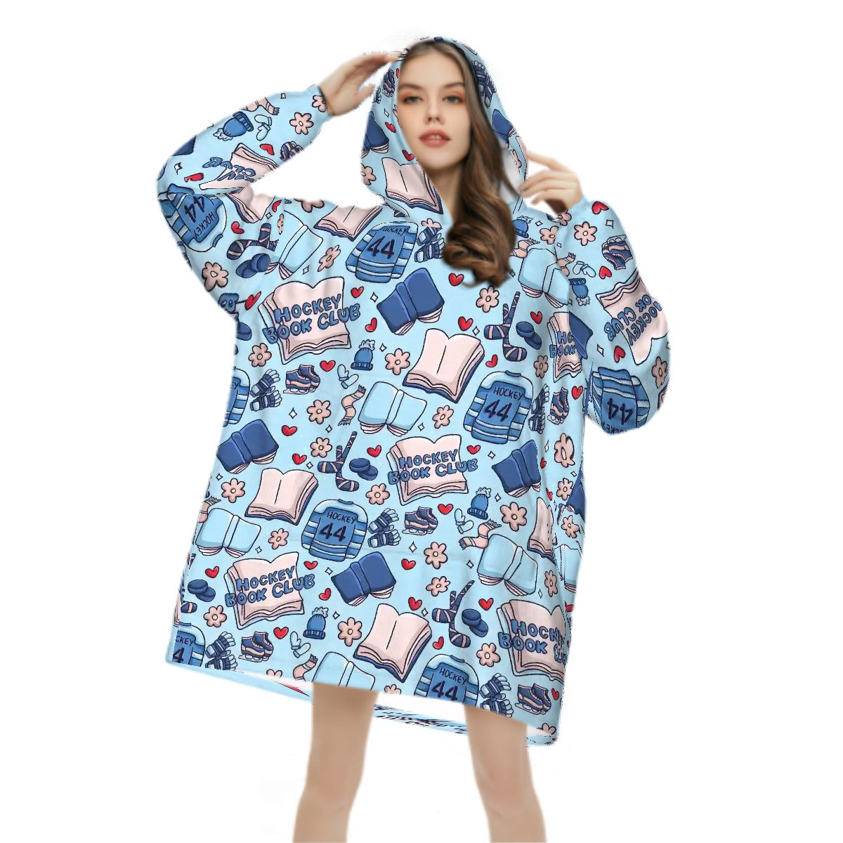 Cartoon hockey romance bookish blanket hoodie