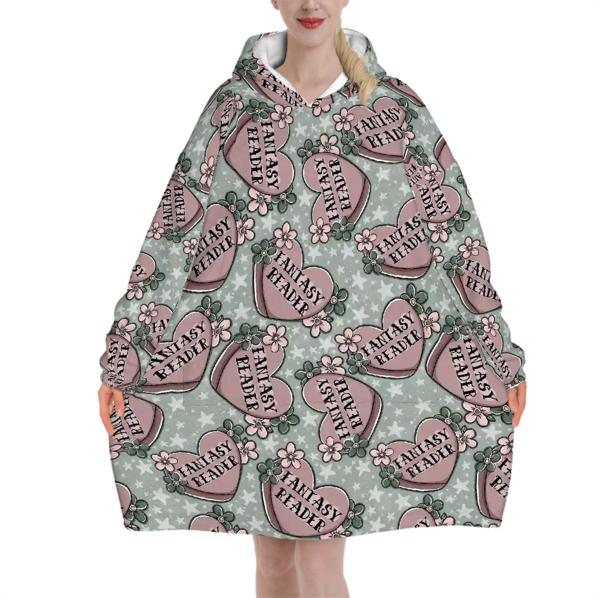 Fantasy reader hearts bookish hooded blanket