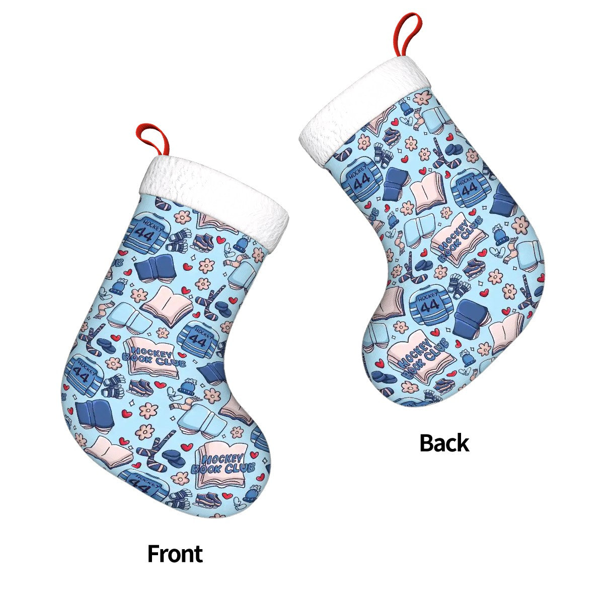 Cartoon hockey romance bookish christmas stocking