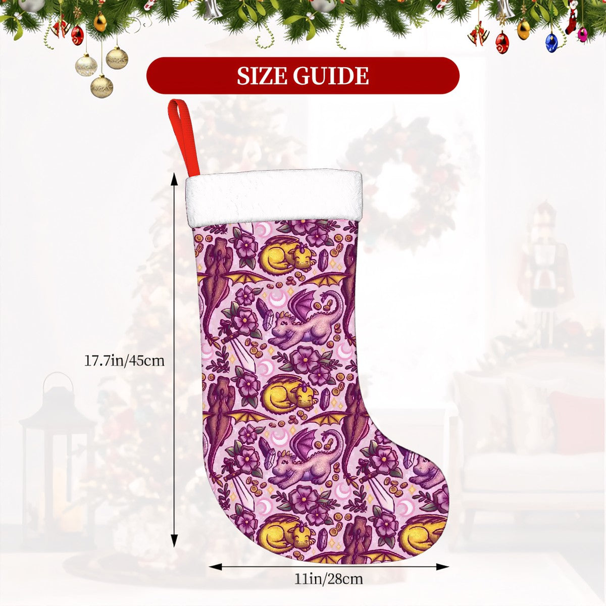 Dragons and swords plush bookish christmas stocking