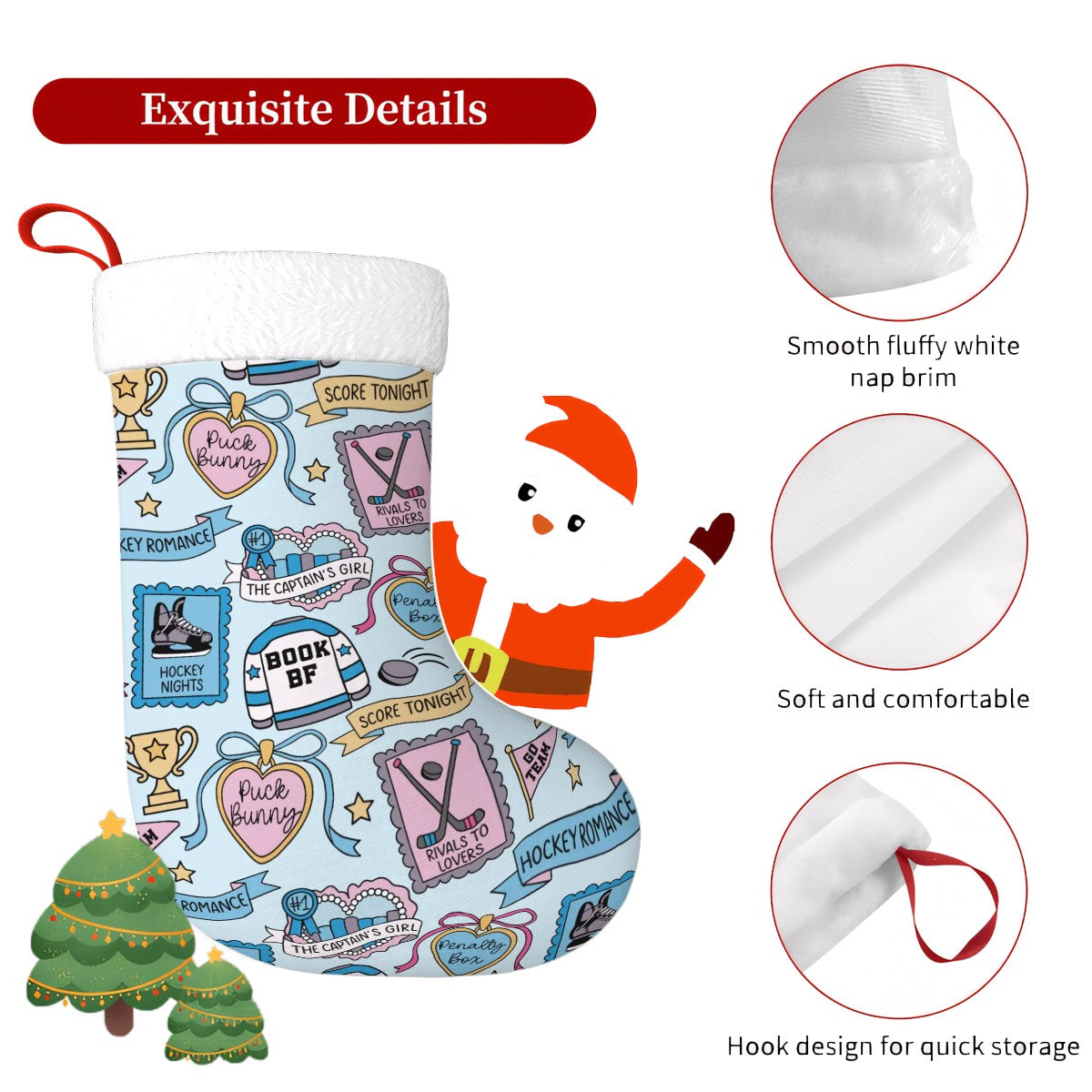 Plush Christmas Stockings Hockey Romance Blue Pattern