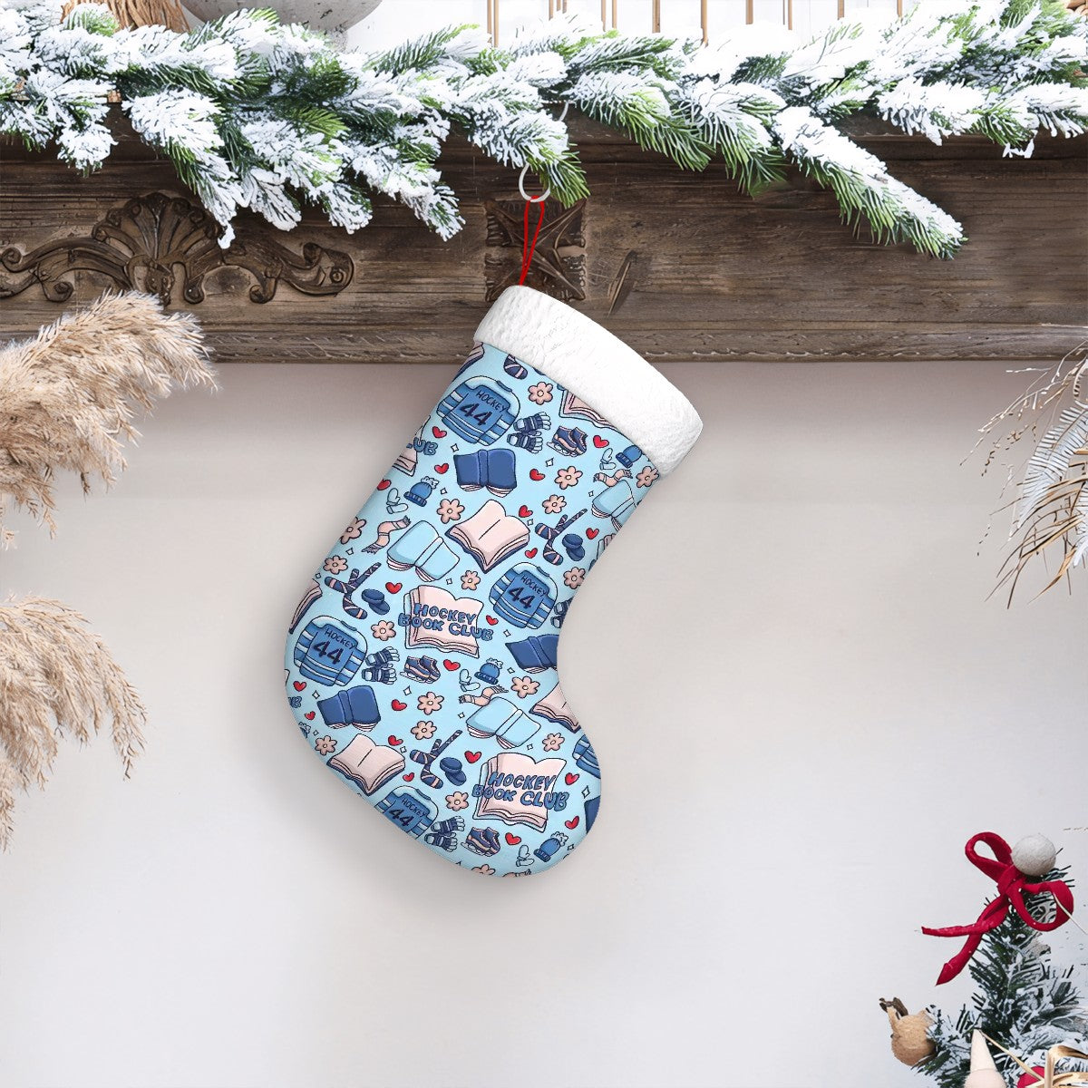 Cartoon hockey romance bookish christmas stocking