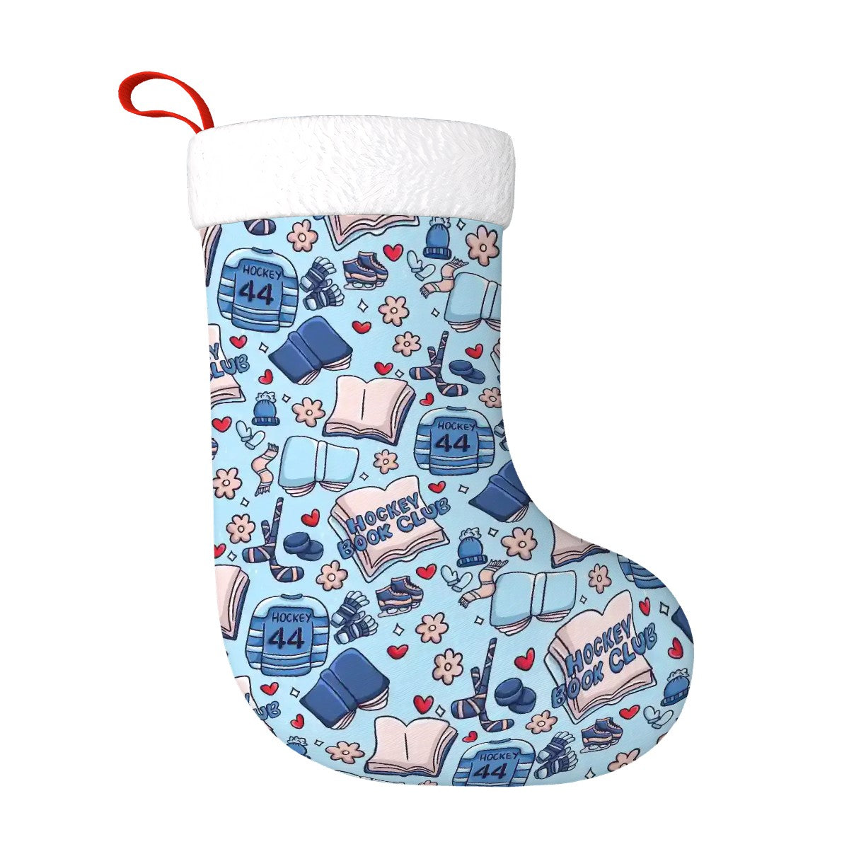 Cartoon hockey romance bookish christmas stocking