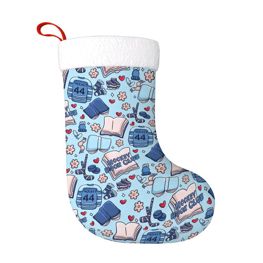 Cartoon hockey romance bookish christmas stocking