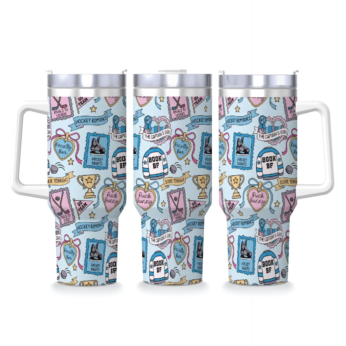 Hockey romance stamps booking 40oz travel mug