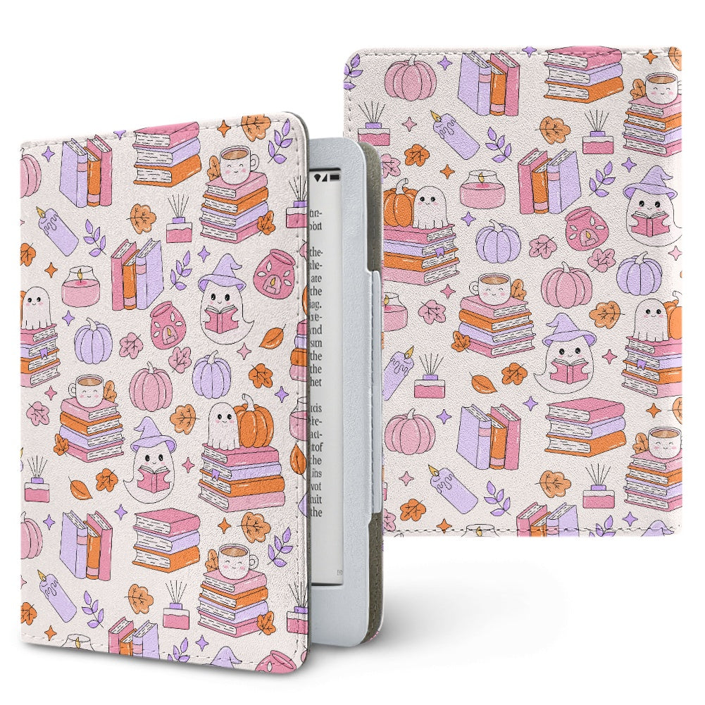Cute bookish ghosts and pumpkins vegan leather bookish PU cover for Kindle paperwhite 11th 12th generation