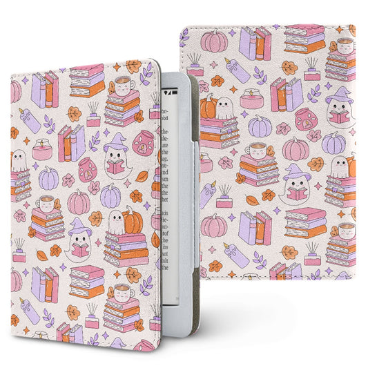 Cute bookish ghosts and pumpkins vegan leather bookish PU cover for Kindle paperwhite 11th 12th generation