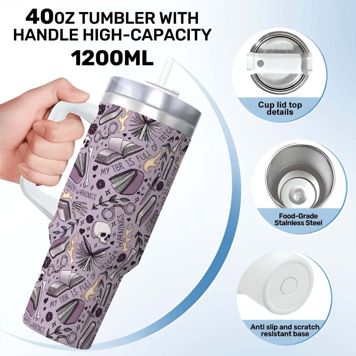 My TBR is full of trigger warnings bookish 40oz travel mug