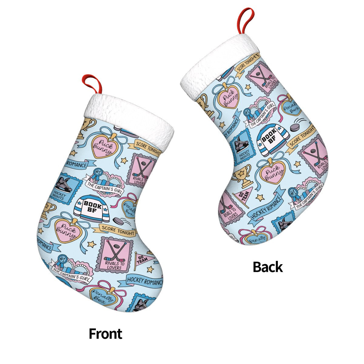 Plush Christmas Stockings Hockey Romance Blue Pattern