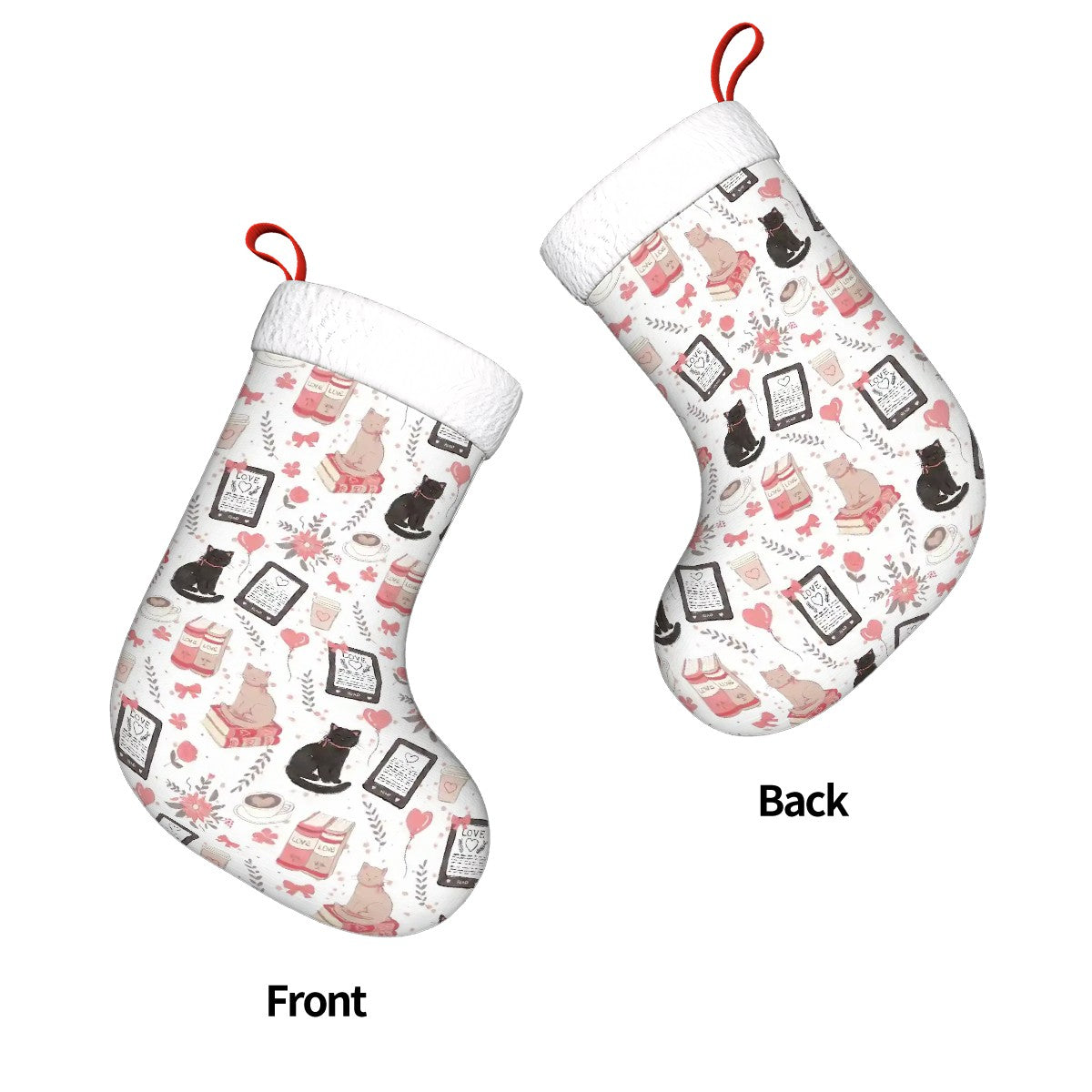 Love cats and e-readers bookish Plush Christmas Stockings