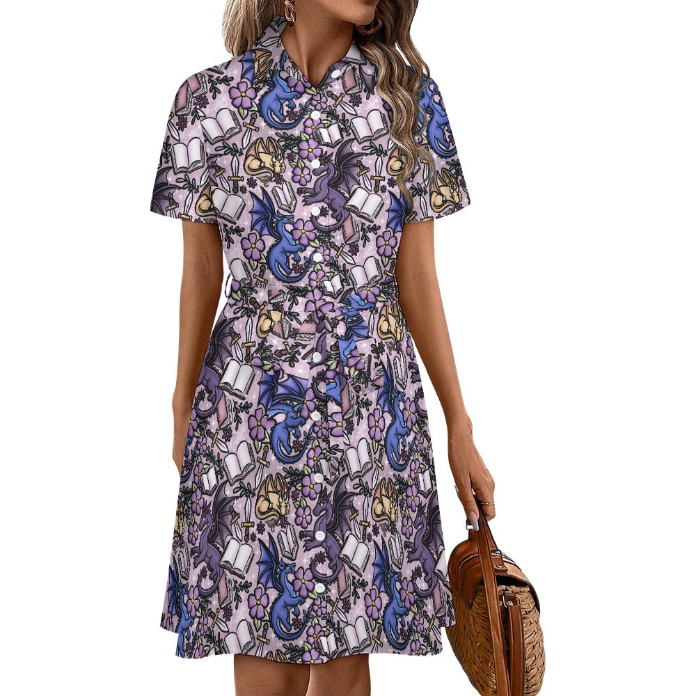 Lilac Book Dragon bookish shirt dress